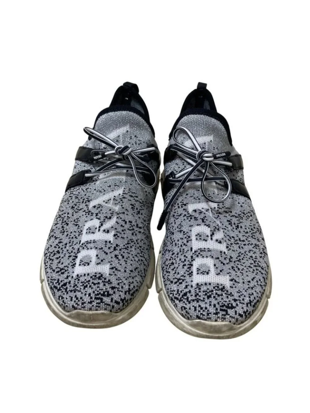 Prada Logo Knit Sneakers Size 6 Approx 23 cm Silver Color Black - Picture 2 of 13